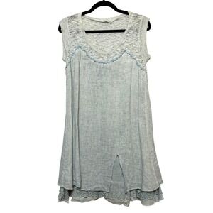 Made in Italy Fairycore 100% Linen Tunic Dress Women Size L Lagenlook Meadowcore